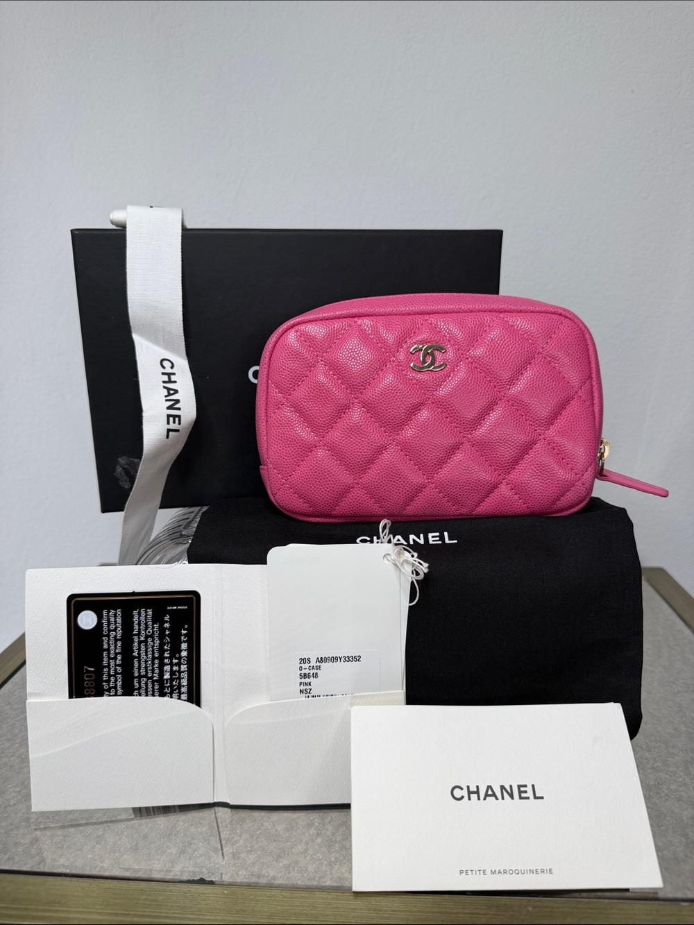 CHANEL Barbi Pink O Case Caviar Quilted Cosmetic Case